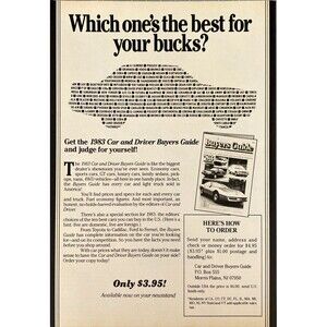 Car & Driver Magazine Buyers Guide "Which Car is Best" Vintage Print Ad 1983
